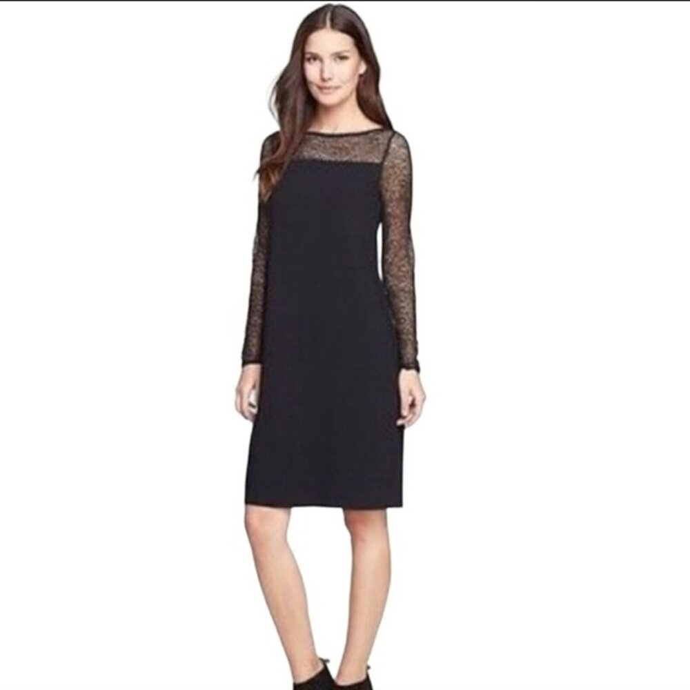 Eileen Fisher Bateau Mesh Fishnet Black Jersey Dress